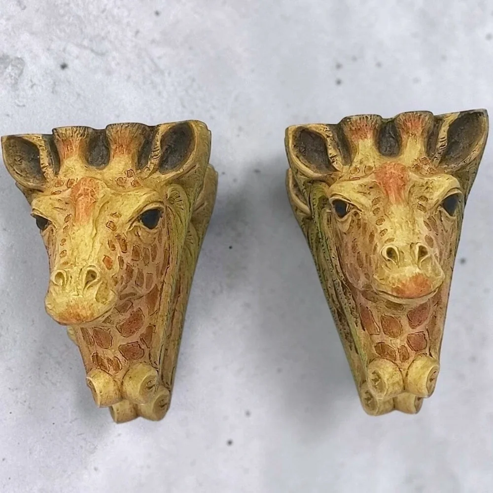 VTG 2001 Tene M. Stein Giraffe Wall Sconce Shelf Corbel Set of 2 Safari Decor